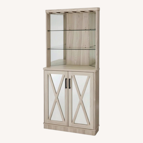 Used Modern Light Oak Corner Bar Cabinet for sale on AptDeco