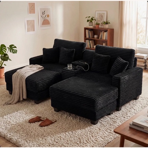 Used Upholstered Chaise Lounge Chairs Corduroy Double Chaise Sofa for sale on AptDeco