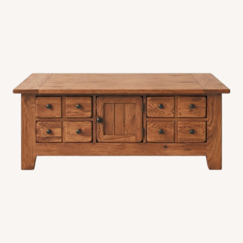 Used Rustic Brown Oak Apothecary Coffee Table for sale on AptDeco