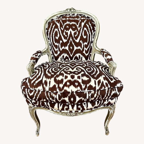 Used Vintage Silk Ikat Upholstered Louis XV Bergere Chair for sale on AptDeco