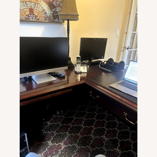 Used HON Office Furniture Dark Brown Wood Desk for sale on AptDeco