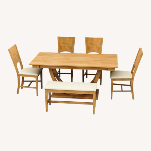 Used Wayfair Light Brown Dining Table, Chairs and Bench for sale on AptDeco