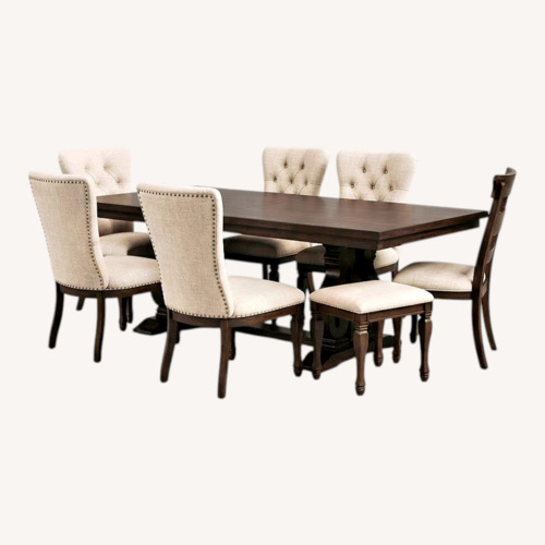 Used Dark Wood Dining Table Set with Chairs and Bench for sale on AptDeco