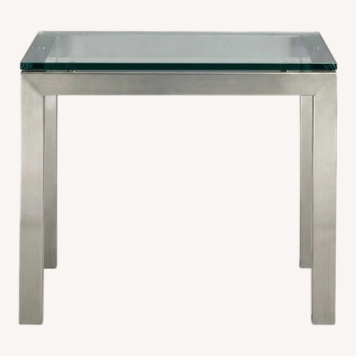 Used Crate & Barrel Parsons Glass & Stainless Steel Side Table for sale on AptDeco
