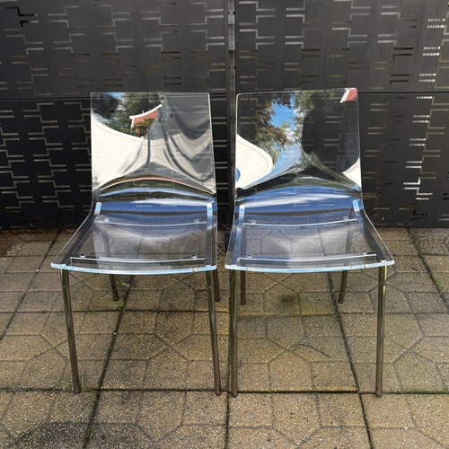Used CB2 Chiaro Clear Acrylic Nickel Legs Dining Chairs for sale on AptDeco