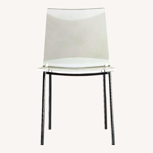 Used CB2 Chiaro Clear Acrylic Nickel Legs Dining Chairs for sale on AptDeco