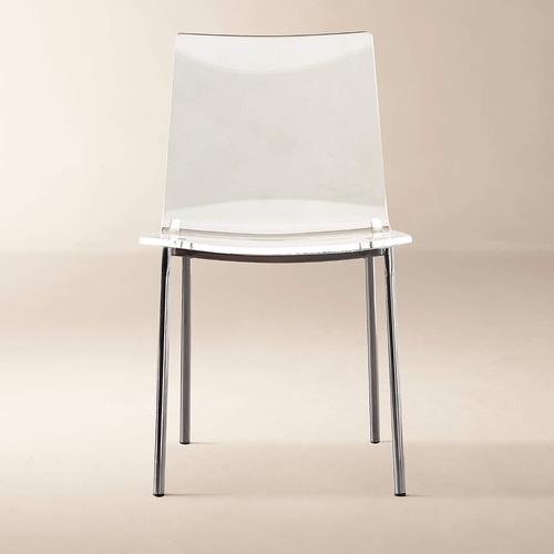 Used CB2 Chiaro Clear Acrylic Nickel Legs Dining Chairs - 2 for sale on AptDeco