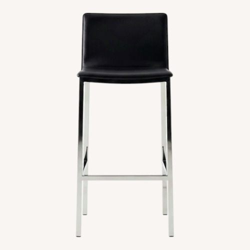 Used Pair of CB2 Phoenix Black Leather Stools for sale on AptDeco