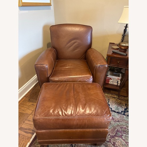 Used Ethan Allen Leather Chair with Ottoman for sale on AptDeco