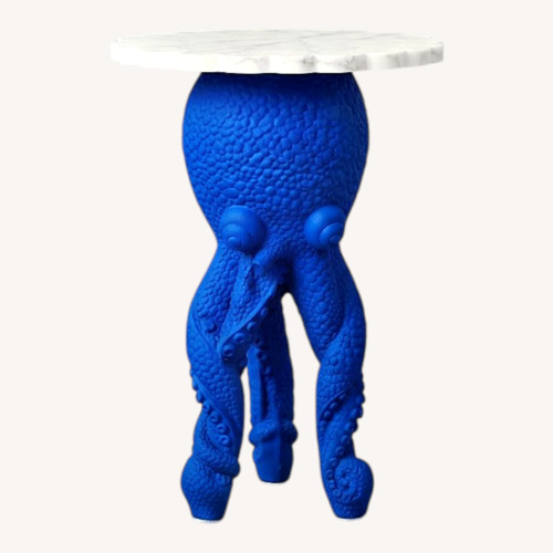 Used Klein Blue Octopus Marble Top Side Table for sale on AptDeco