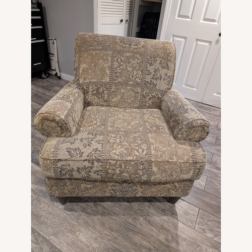 Used Patterned Alan White Armchair with Pillows for sale on AptDeco