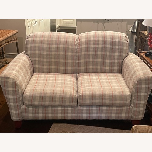 Used Bassett Plaid Fabric Loveseat for sale on AptDeco