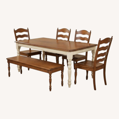 Used Custom Solid Wood Farmhouse Dining Table Set for sale on AptDeco