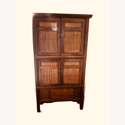 Used Dark Brown Bamboo and Wood TV Cabinet for sale on AptDeco