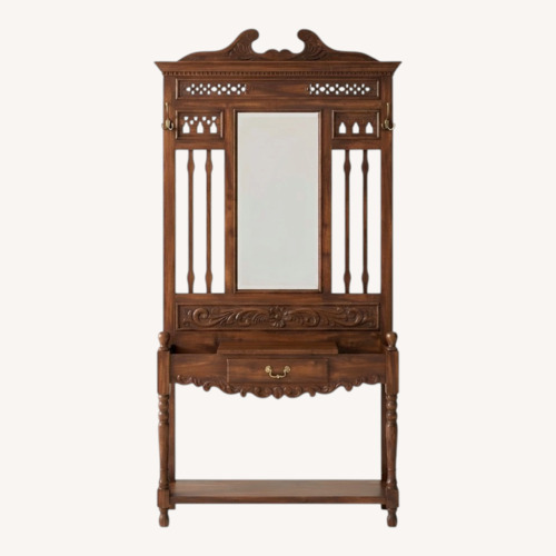 Used Carved Wood Hall Tree with Mirror and Drawer for sale on AptDeco