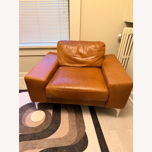 Used Industry West Light Brown Leather Armchair for sale on AptDeco
