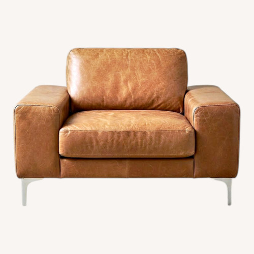 Used Industry West Light Brown Leather Armchair for sale on AptDeco