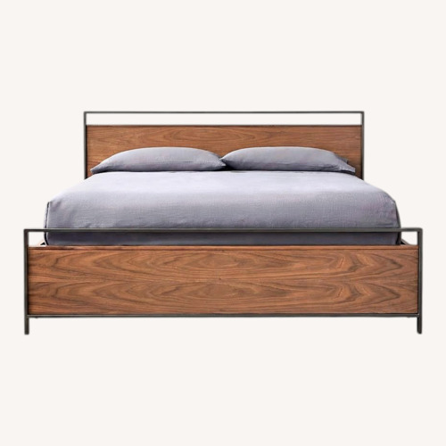 Used Crate & Barrel Bowery Dark Brown Wood Queen Bed for sale on AptDeco