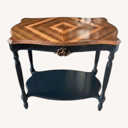 Used Vintage Refinished Diamond Veneer Console Table for sale on AptDeco