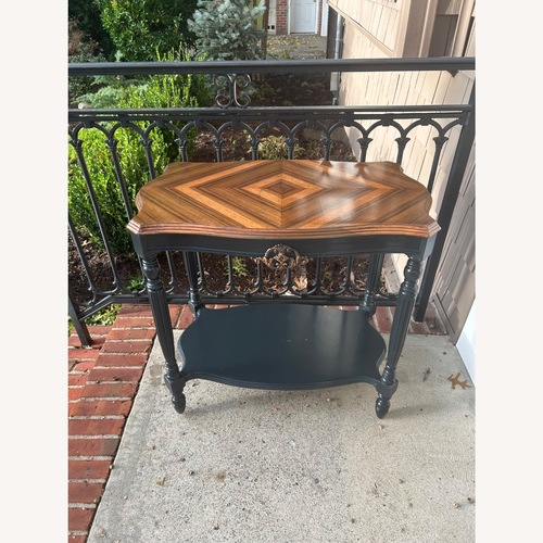 Used Vintage Refinished Diamond Veneer Console Table for sale on AptDeco