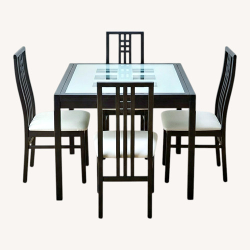 Used Extendable Dining Table / Wood & Glass / 6 Chairs for sale on AptDeco