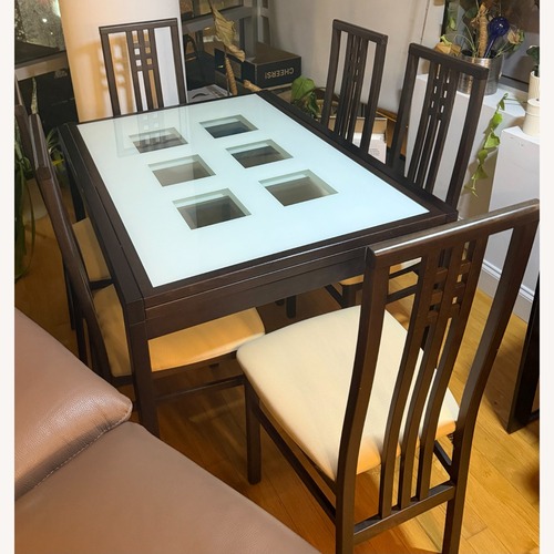 Used Extendable Dining Table / Wood & Glass / 6 Chairs for sale on AptDeco
