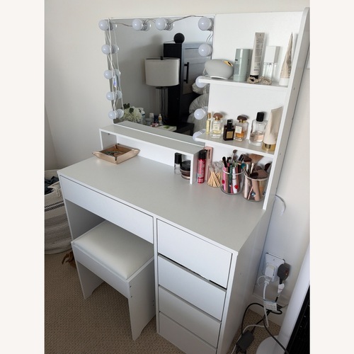 Used Makeup Vanity LED Mirror, 5 Drawers, Stool for sale on AptDeco