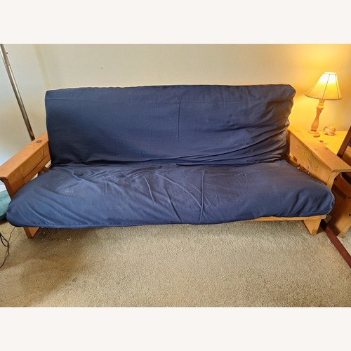 Used Queen-Sized Futon with Mattress (Blue cover) for sale on AptDeco