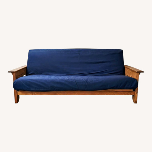 Used Queen-Sized Futon with Mattress (Blue cover) for sale on AptDeco