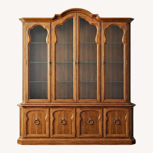 Used Elegant Large Warm Wood 2-Piece Cabinet / Hutch for sale on AptDeco