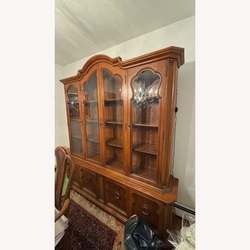 Used Elegant Large Warm Wood 2-Piece Cabinet / Hutch for sale on AptDeco