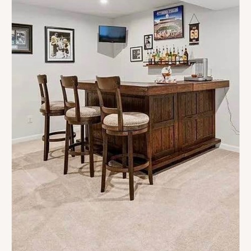 Used 78” Wood Bar + Three Stools for sale on AptDeco