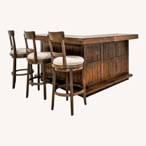Used 78” Wood Bar + Three Stools for sale on AptDeco