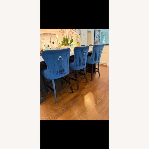 Used Blue Velvet Silver Nailheads Stool for sale on AptDeco