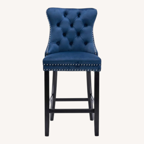 Used Blue Velvet Silver Nailheads Stool for sale on AptDeco