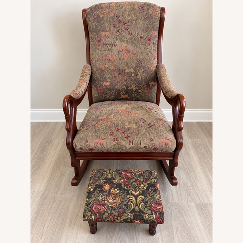 Used Carved Wood Rocking Chair & Matching Ottoman for sale on AptDeco