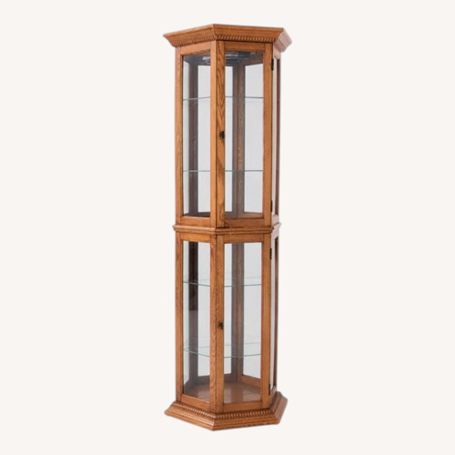 Used Wayfair Lighted English Oak Curio Cabinet for sale on AptDeco