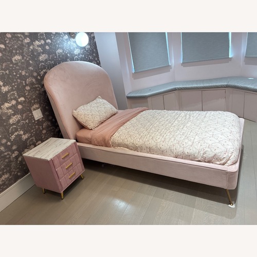 Used Pink Velvet Bed With Curved Headboard  for sale on AptDeco