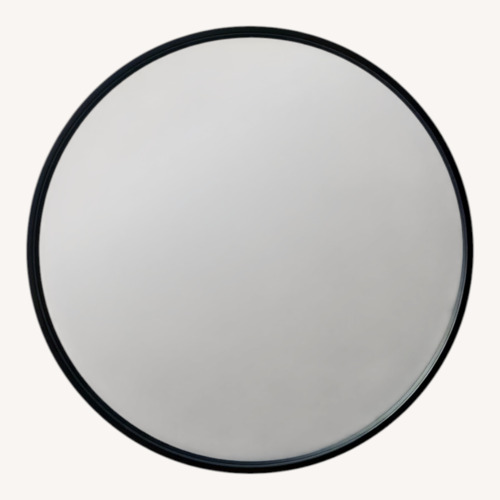 Used 30" Round Wood Framed Wall Mirror Black/Brown for sale on AptDeco