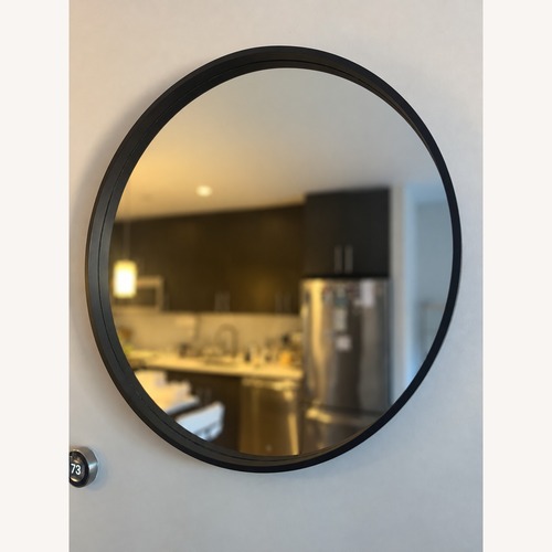 Used 30" Round Wood Framed Wall Mirror Black/Brown for sale on AptDeco