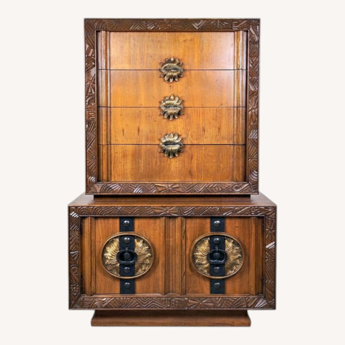 Used Mid Century Armoire with 6 Drawers & Unique Pulls for sale on AptDeco