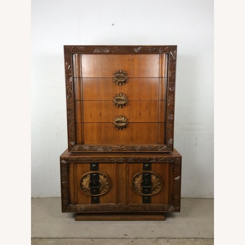 Used Mid Century Armoire with 6 Drawers & Unique Pulls for sale on AptDeco