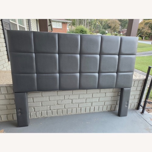 Used Rooms To Go Gray Faux Leather Queen Headboard for sale on AptDeco