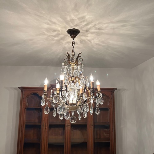 Used Elegant Tiered Brass & Crystal Chandelier for sale on AptDeco