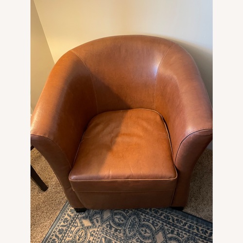 Used Grandin Road Cordoba Carmel Leather Accent Chair for sale on AptDeco