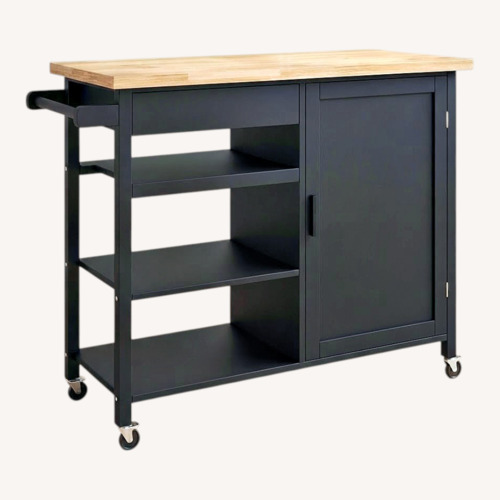 Used Black Natural Wood Bar Cart for sale on AptDeco