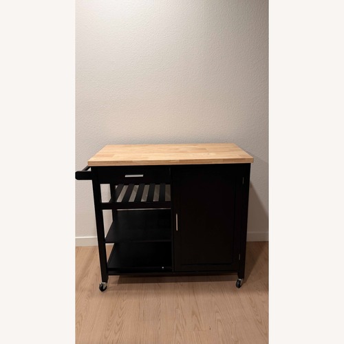 Used Black Natural Wood Bar Cart for sale on AptDeco