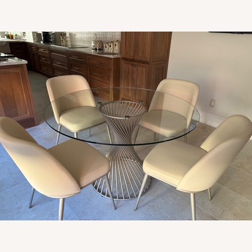 Used Pedestal Table and Leather Chairs  for sale on AptDeco