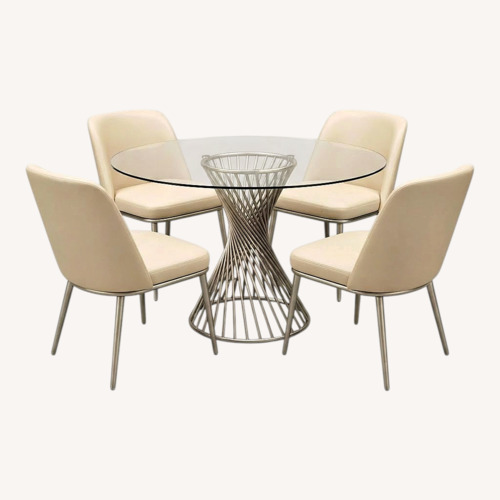 Used Pedestal Table and Leather Chairs  for sale on AptDeco