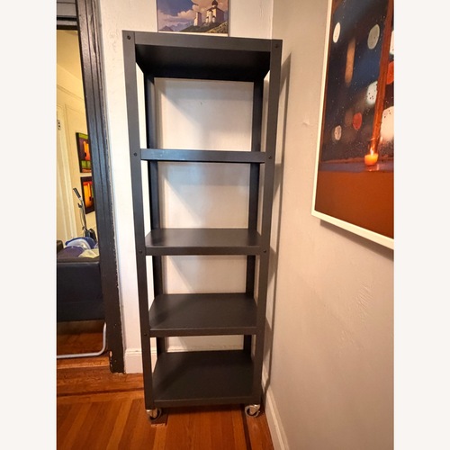 Used CB2 Go-Cart Carbon Five-Shelf Rolling Bookcase for sale on AptDeco